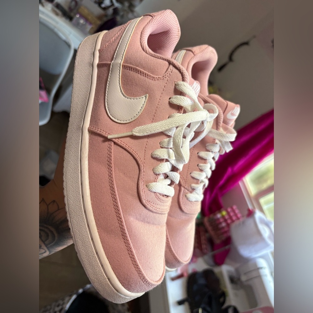 Womens Pink and White Nike Court Legacy Canvas shoes